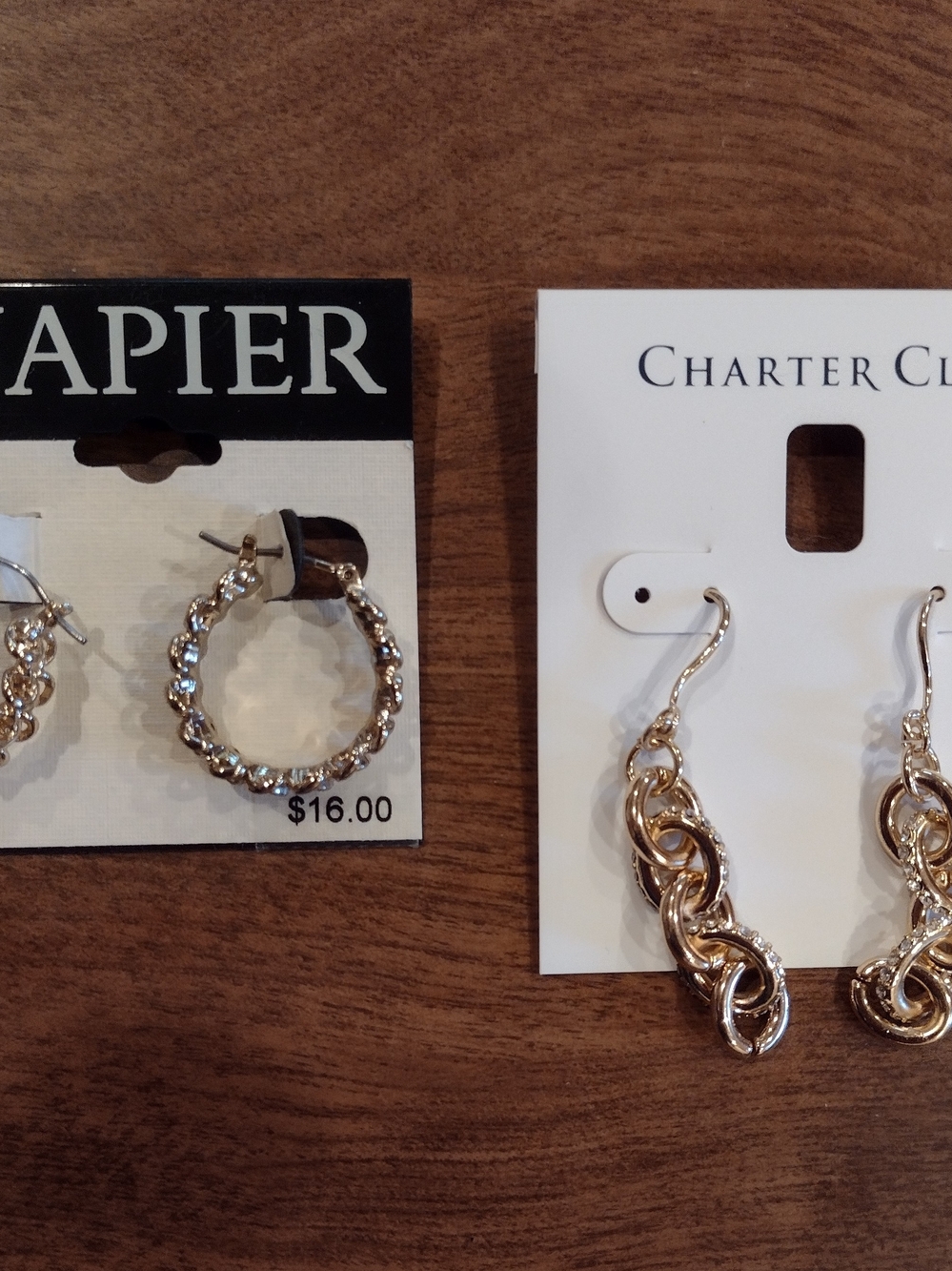Napier Gold-Tone Beaded Hoop and Chain-Link Drop Earrings